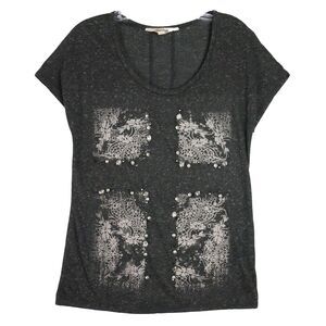 Decree Womens Size M Cap Sleeve Dark Gray Rhinestone Adorned T Shirt